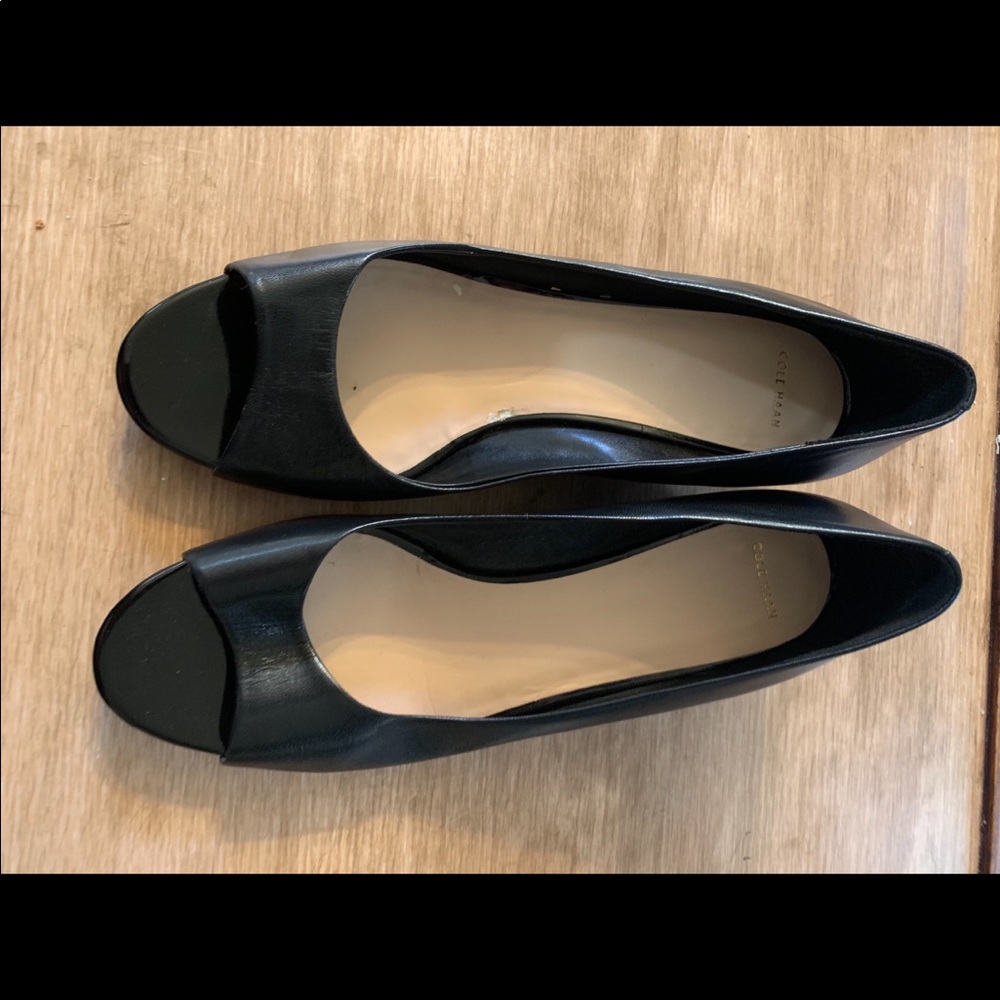 Cole Haan peep toe wedge black, size 11
